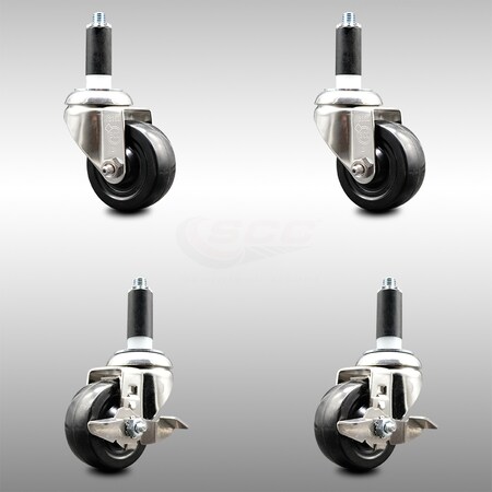 Service Caster 3.5 Inch 316SS Soft Rubber Swivel 1 Inch Expanding Stem Caster Brake, 2PK SCC-SS316EX20S3514-SRS-2-TLB-2-1